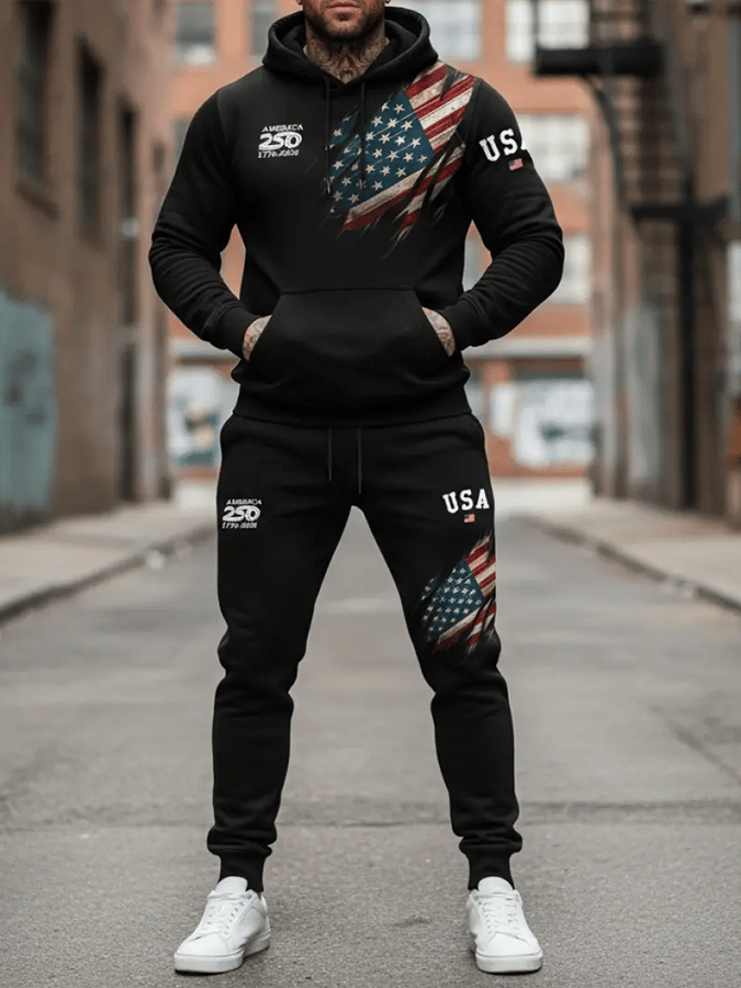 Men's 250th Anniversary Casual Printed Elastic Waist Tie-Up Sweatpants