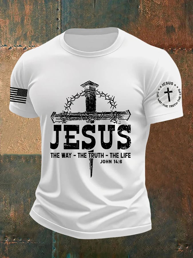 Men's Jesus The Way The TruthThe Life Print Round Neck T-Shirt