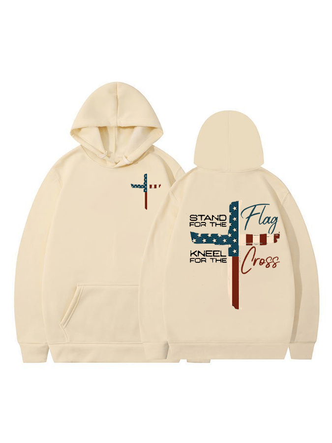 Women's Stand For The Flag Kneel For The Cross Printed Casual Hoodie