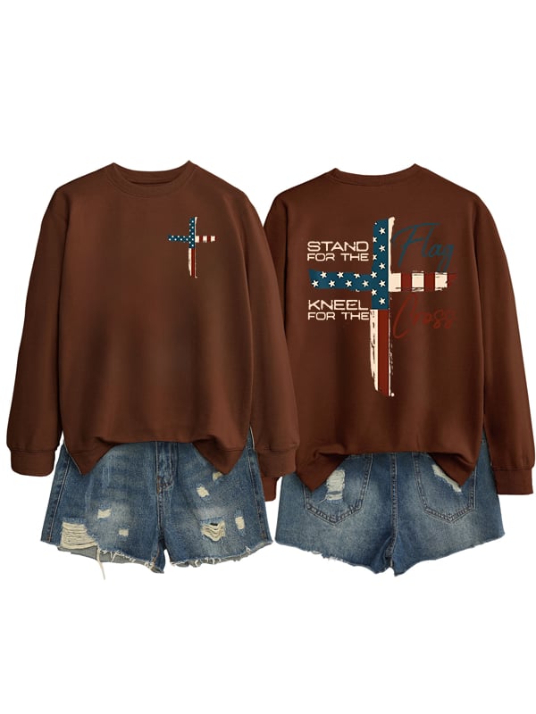 Women's Stand For The Flag Kneel For The Cross Print Sweatshirt