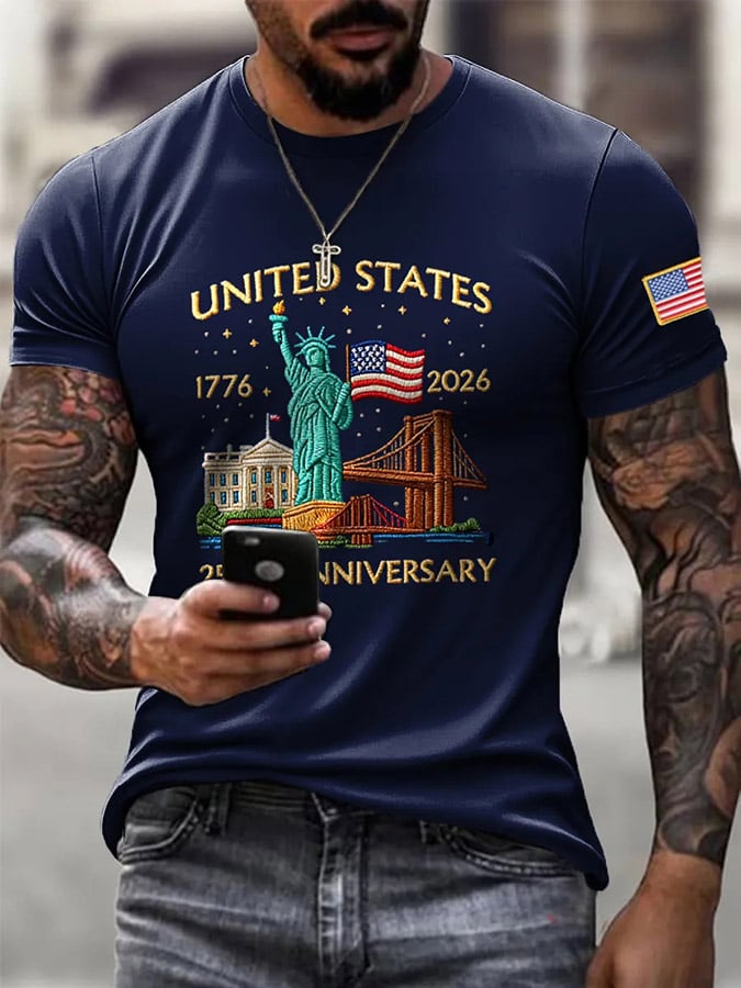 Men's Vintage America 250th Anniversary Print Short Sleeve T-shirt