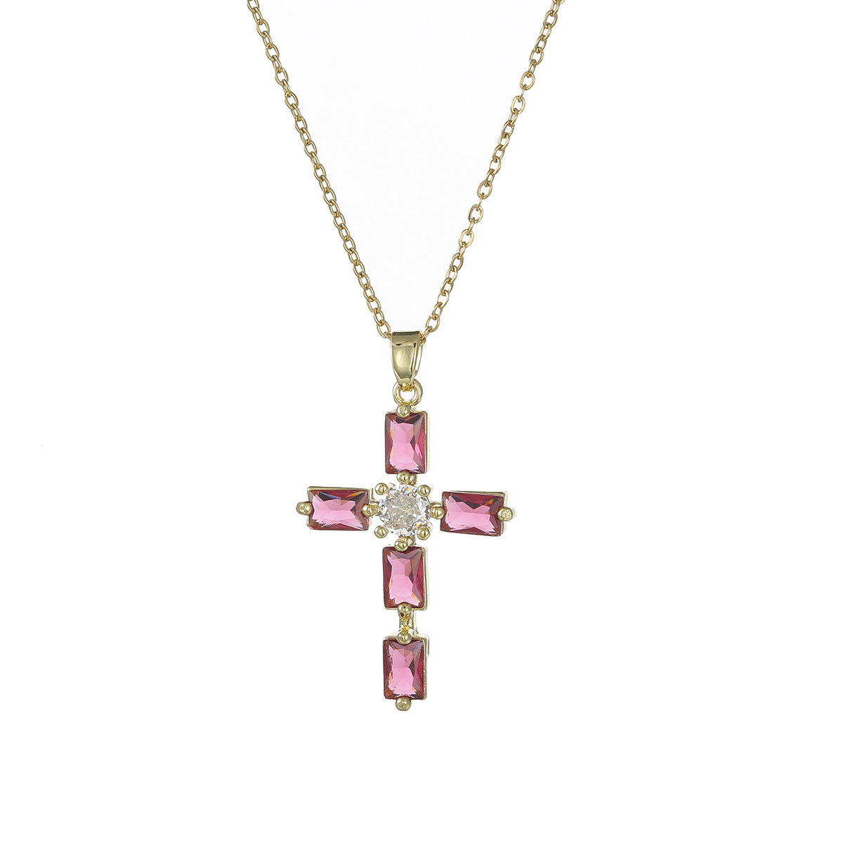 Women’s Cross Necklace Titanium Steel with CZ Inlay Copper Pendant