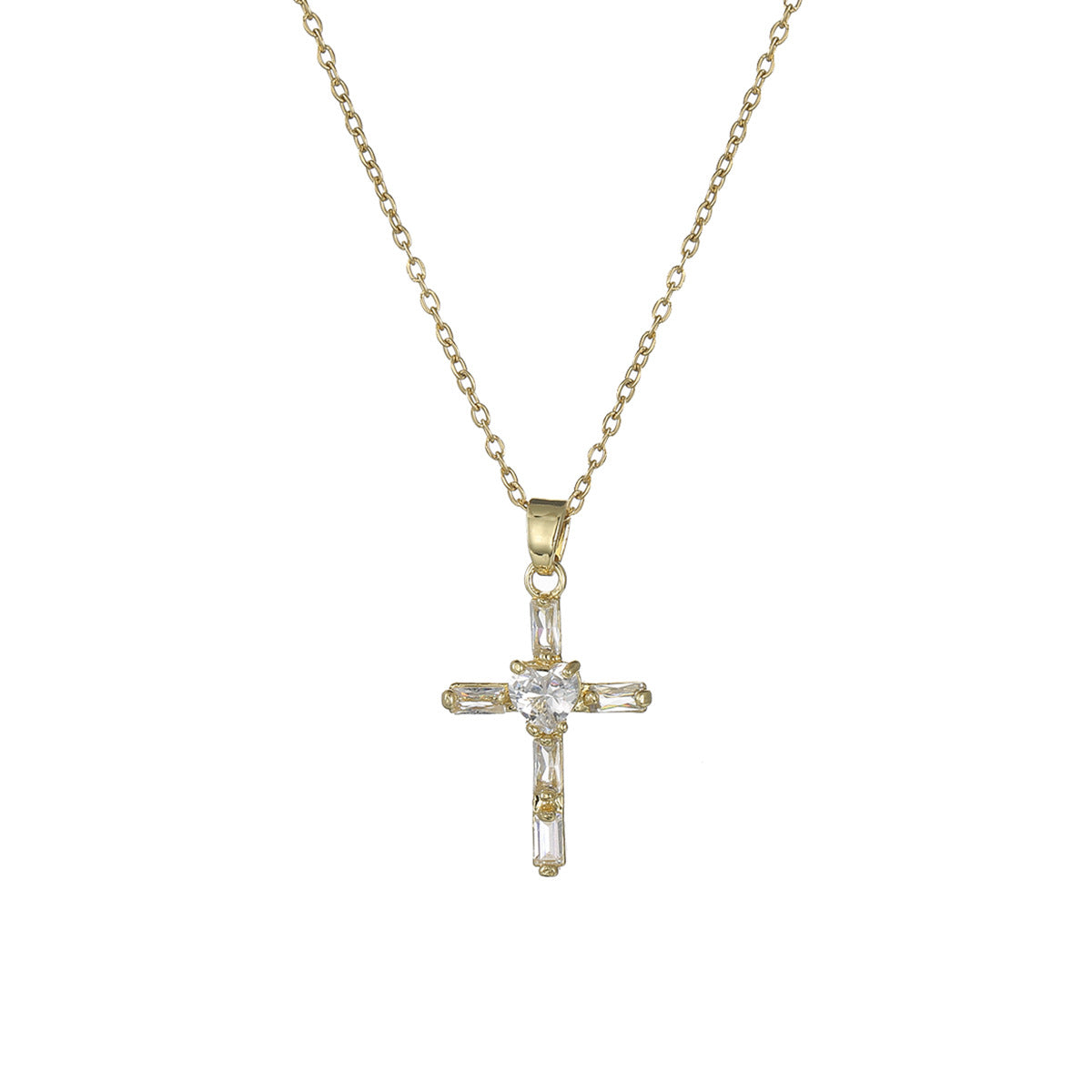 Women’s Cross Necklace Titanium Steel CZ Inlay Copper Pendant