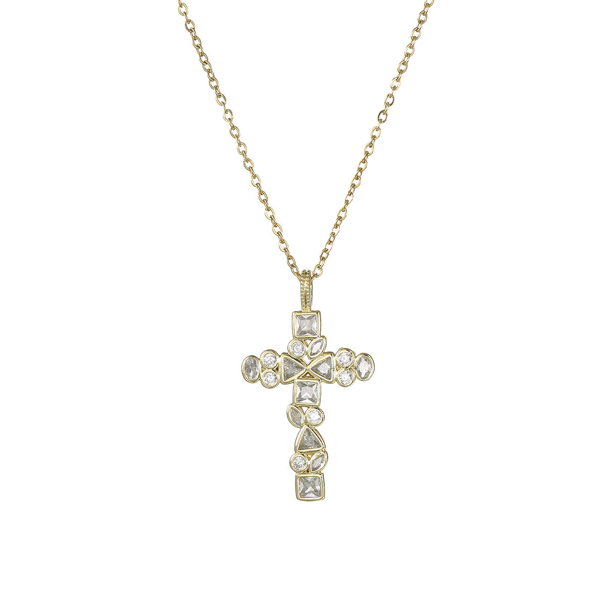 Women’s CZ Inlay Cross Necklace Titanium Steel with Copper Pendant