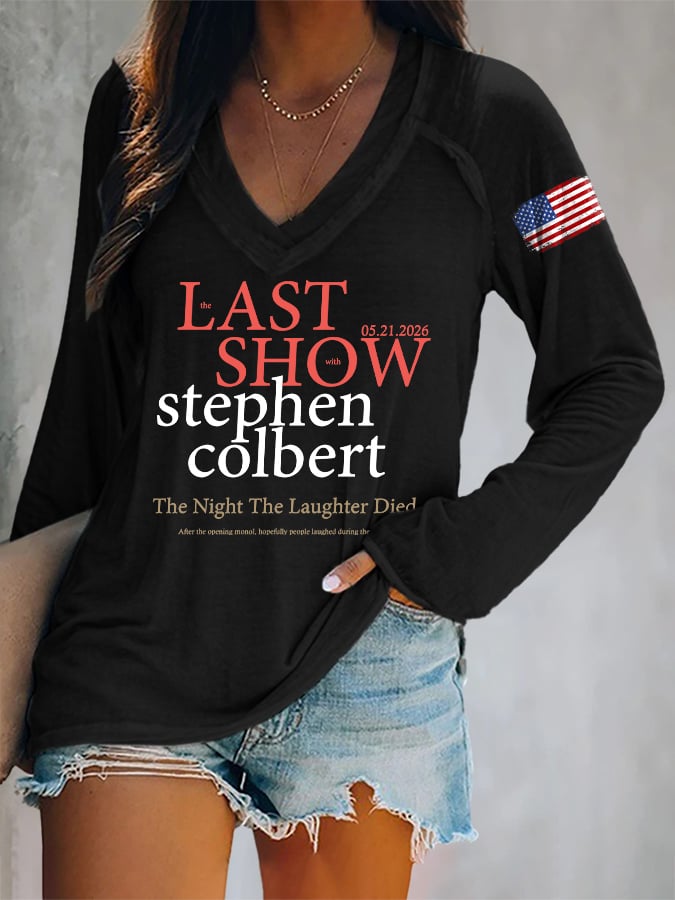 V-Neck Retro Last Show 05.21.2026 The Night The Laughter Died After The Opening Monol, Hopefully People Laughed During The Show Print T-Shirt