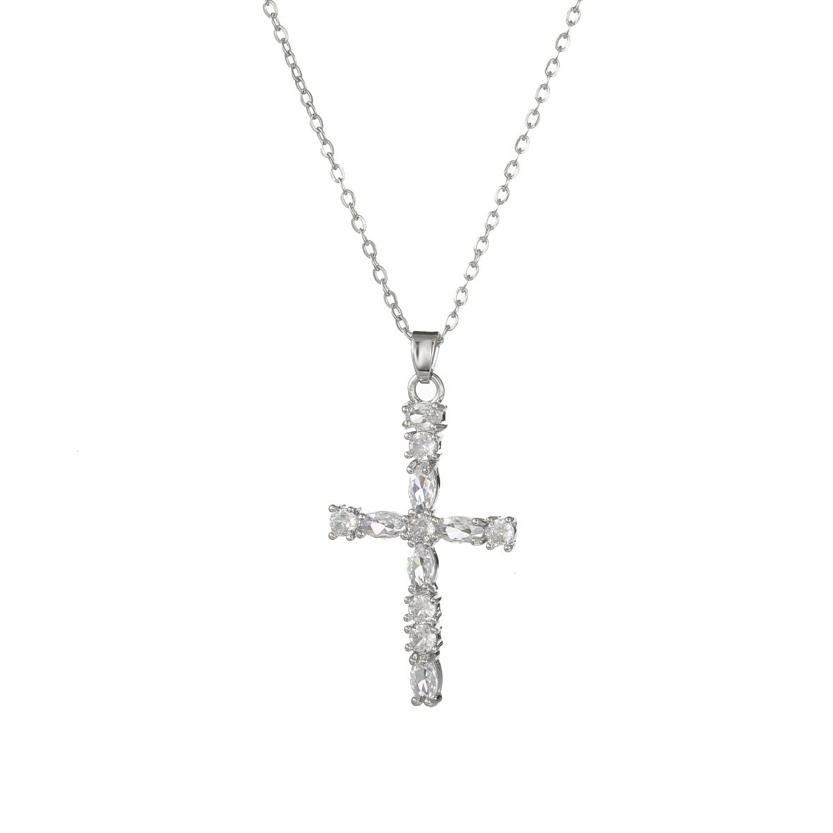 Women’s Cross Necklace with CZ Inlay Titanium Steel Copper Pendant