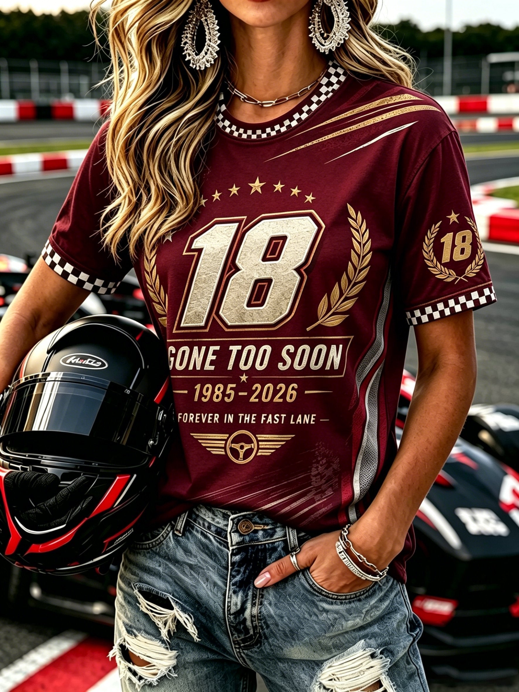Women's Retro Racing Legend Memorial Print Short-Sleeve T-Shirt