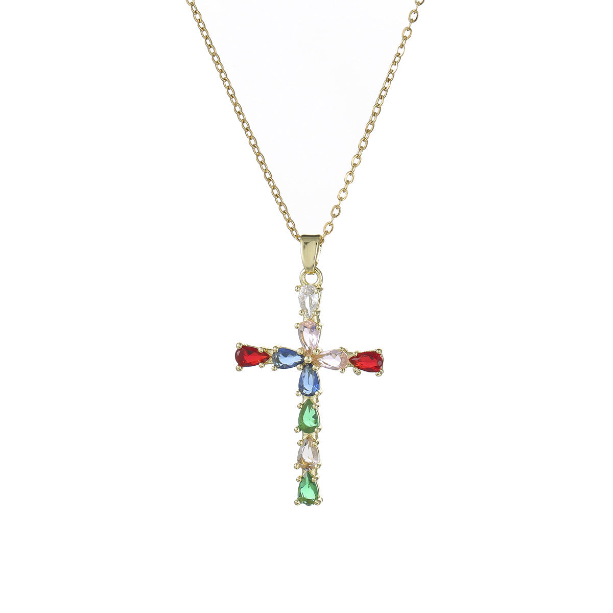 Women’s Elegant Cross Necklace Titanium Steel CZ Inlay