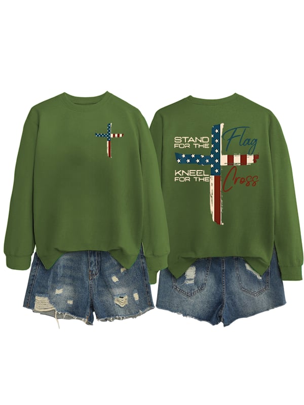 Women's Stand For The Flag Kneel For The Cross Print Sweatshirt