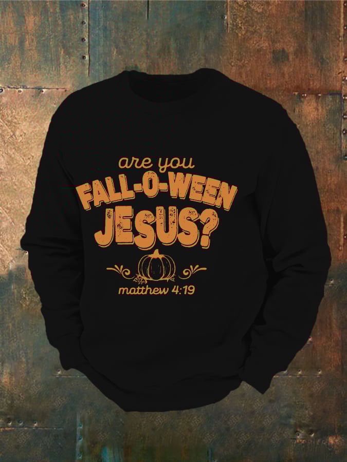 Men's Are You Fall-O-Ween Jesus Print Casual Sweatshirt