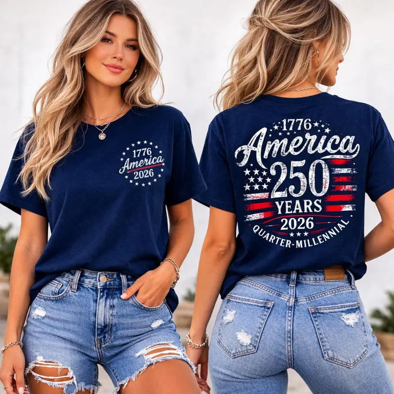 Women's America 250 Years 1776-2026 USA Flag T-Shirt