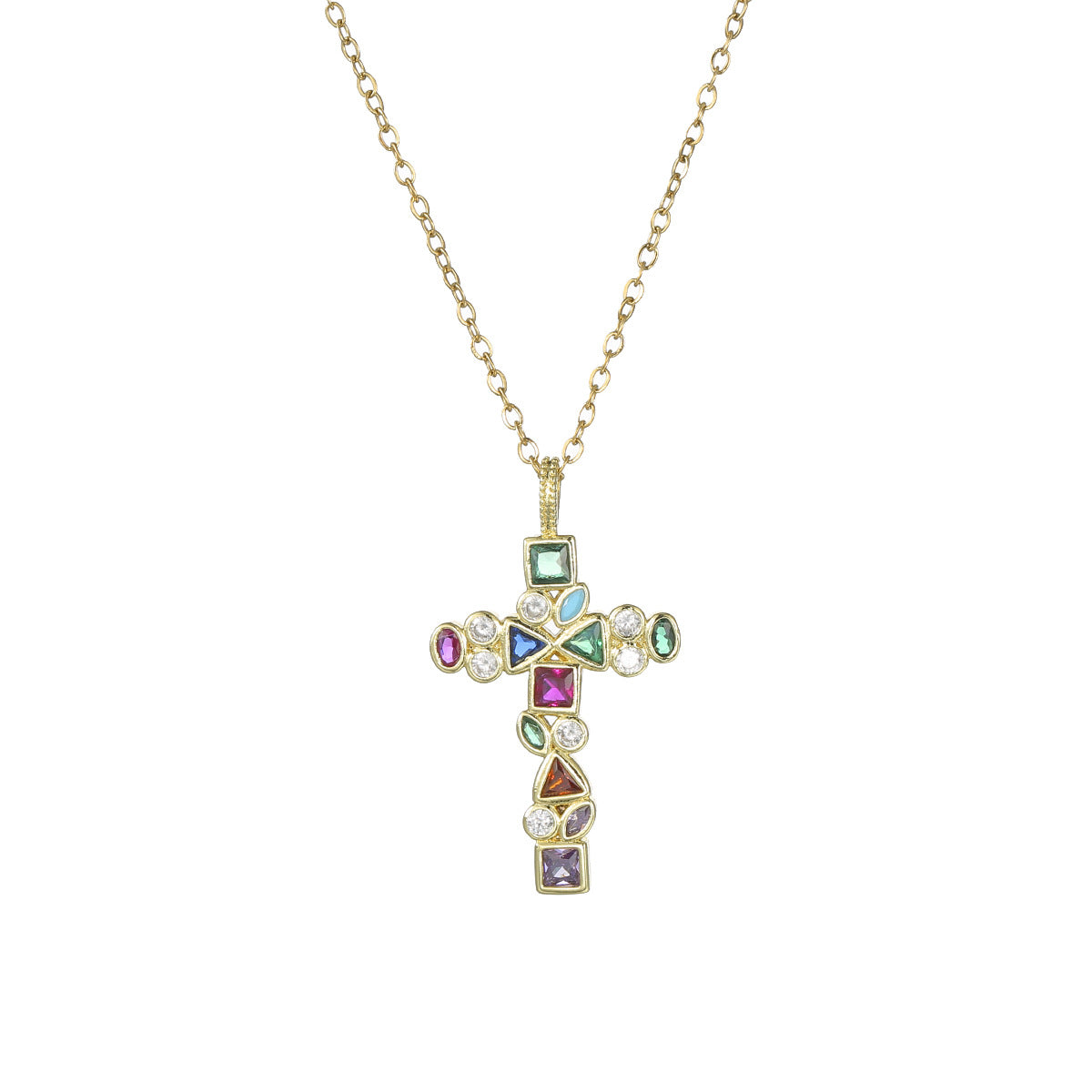 Women’s Classic Cross Necklace Titanium Steel CZ Inlay Copper