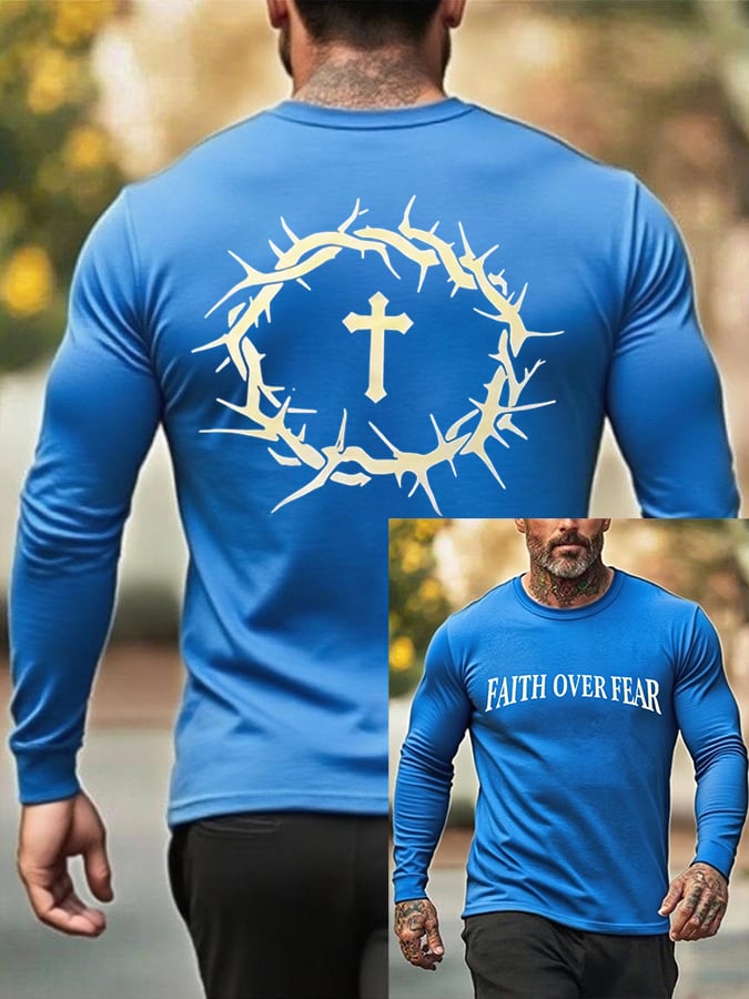Men's Faith Over Fear Printed Casual T-Shirt