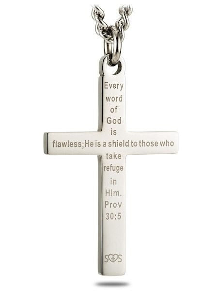 Men's Flag Cross Necklace Proverbs 30:5