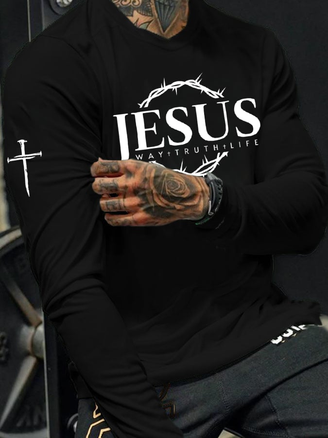 Men's Jesus The Way The Truth The Life Print Long Sleeve T-shirt
