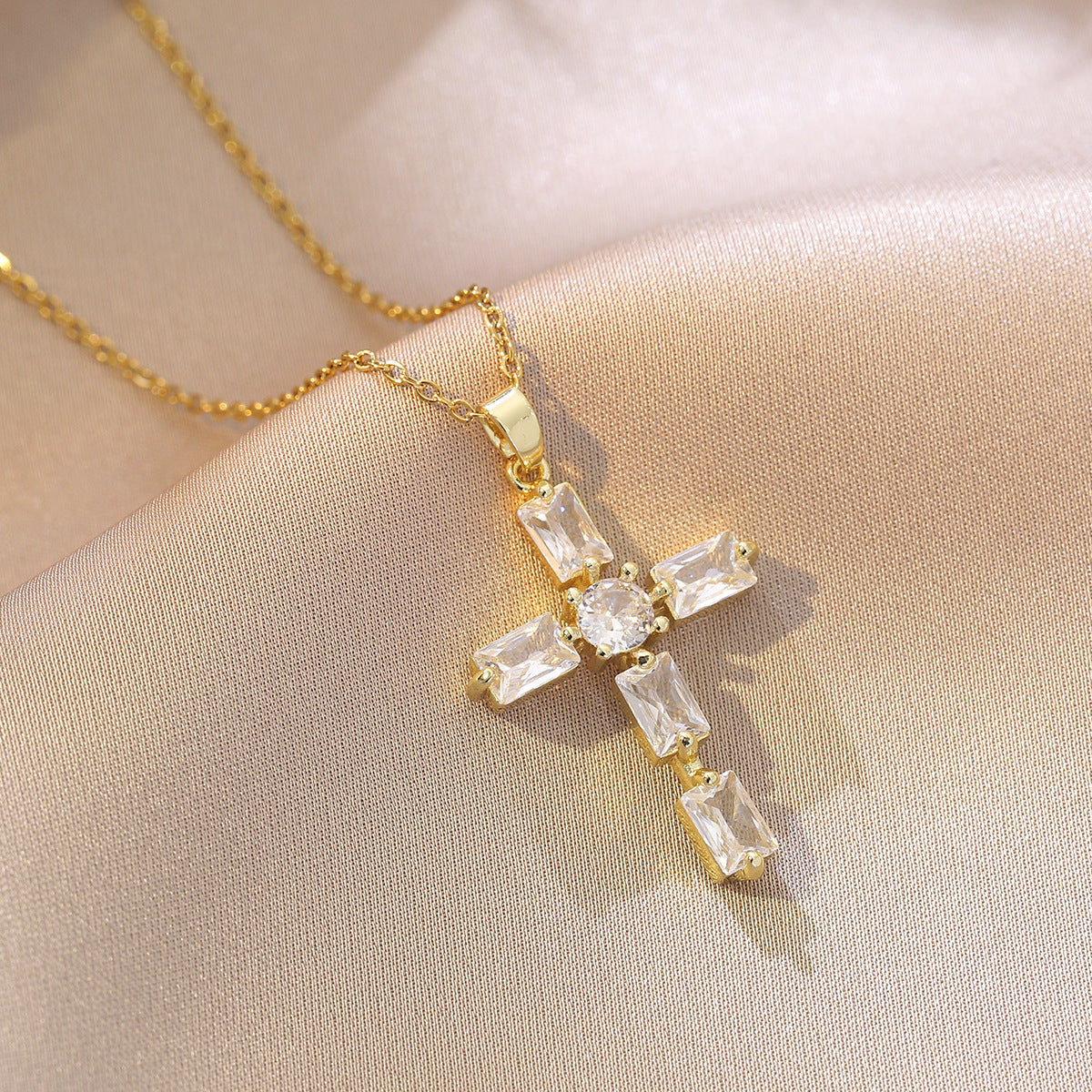 Women’s Cross Necklace Titanium Steel with CZ Inlay Pendant