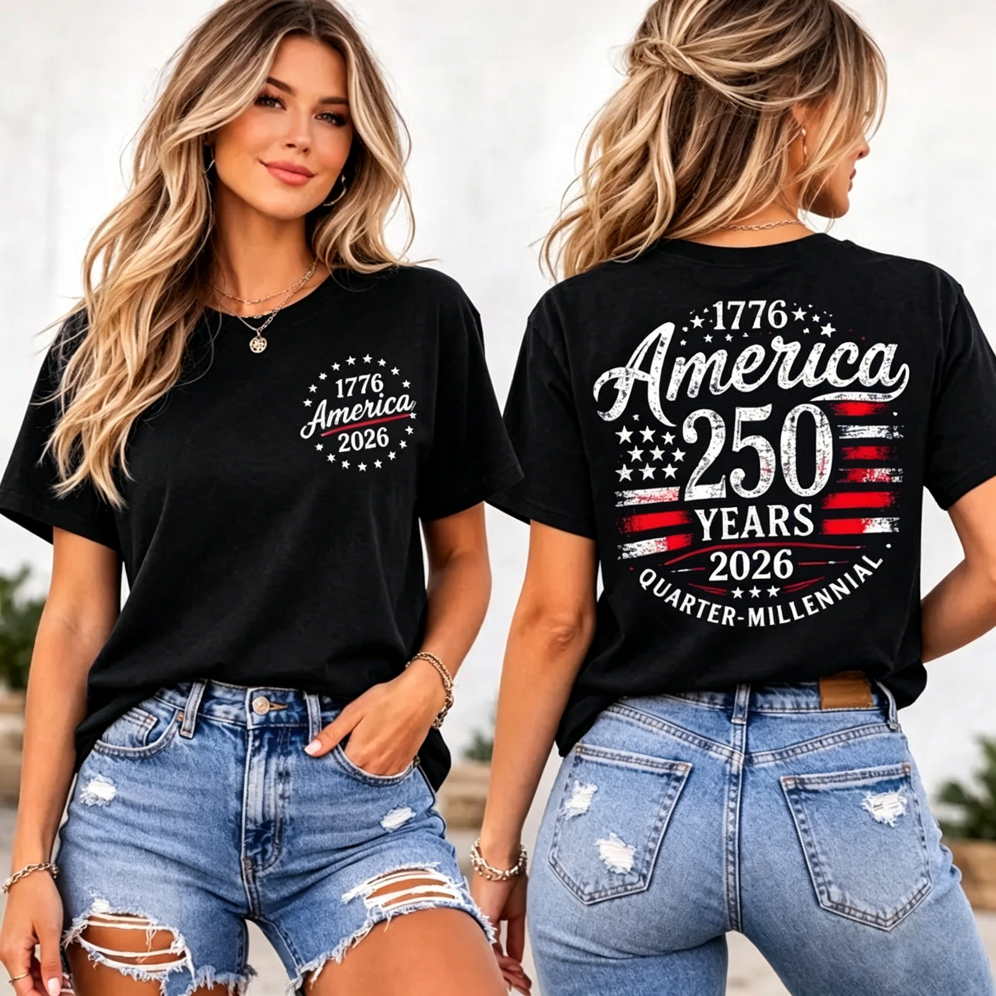 Women's America 250 Years 1776-2026 USA Flag T-Shirt
