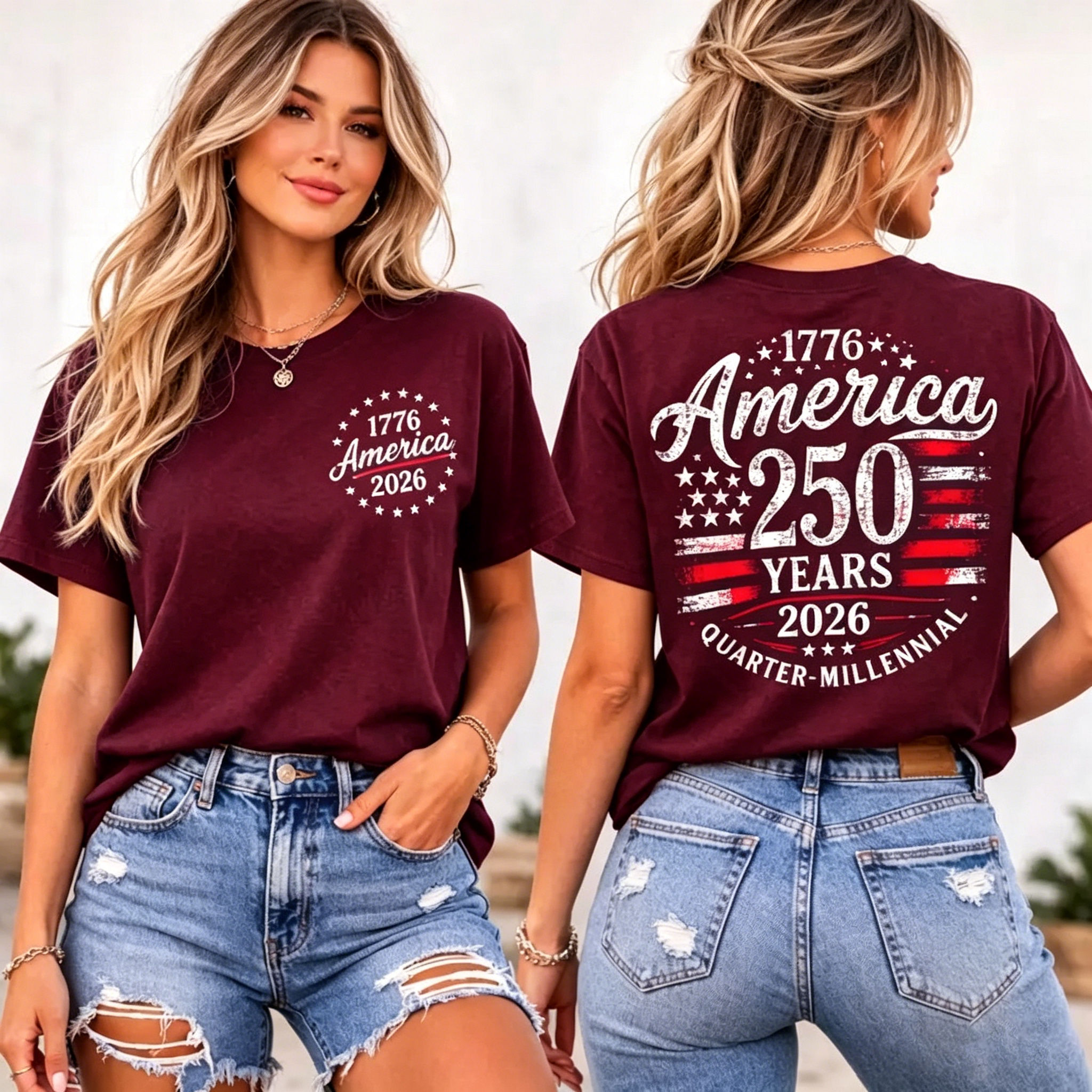 Women's America 250 Years 1776-2026 USA Flag T-Shirt