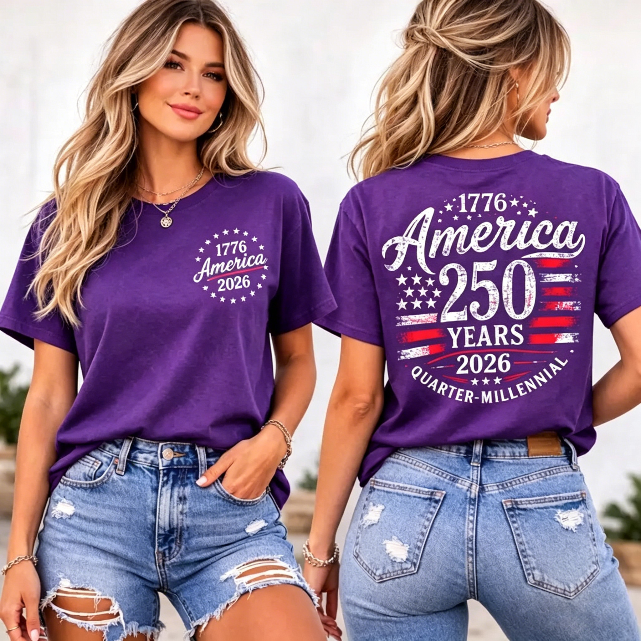 Women's America 250 Years 1776-2026 USA Flag T-Shirt