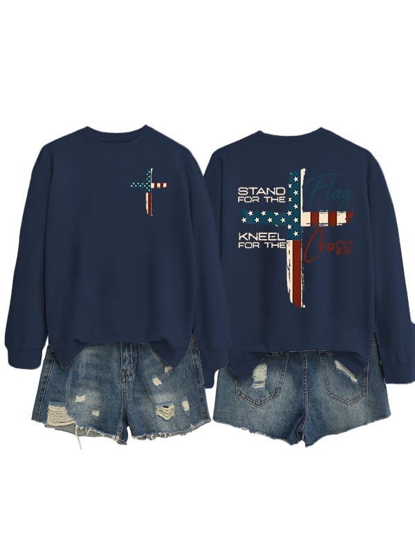 Women's Stand For The Flag Kneel For The Cross Print Sweatshirt