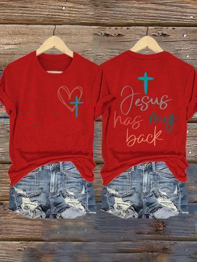 Women's Jesus Has My Back Print Shirt