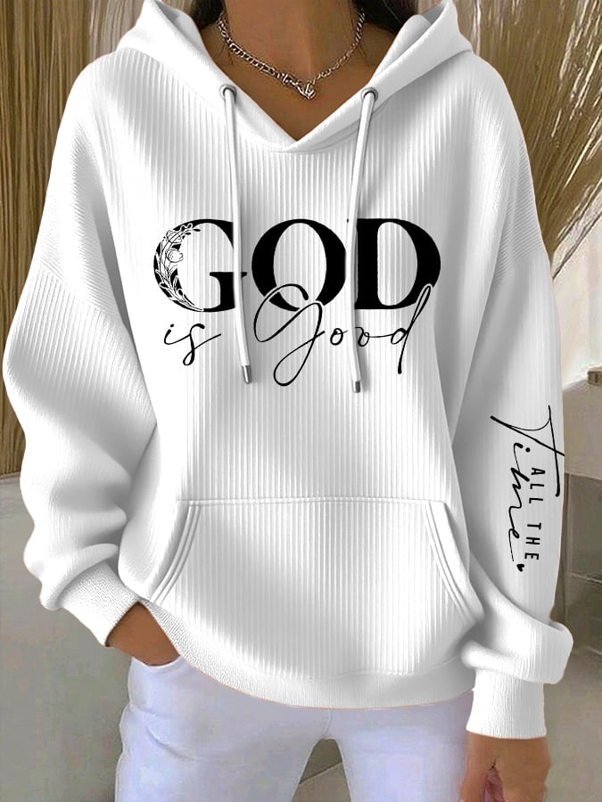 Women's casual retro God is good faith ribbed Hoodie