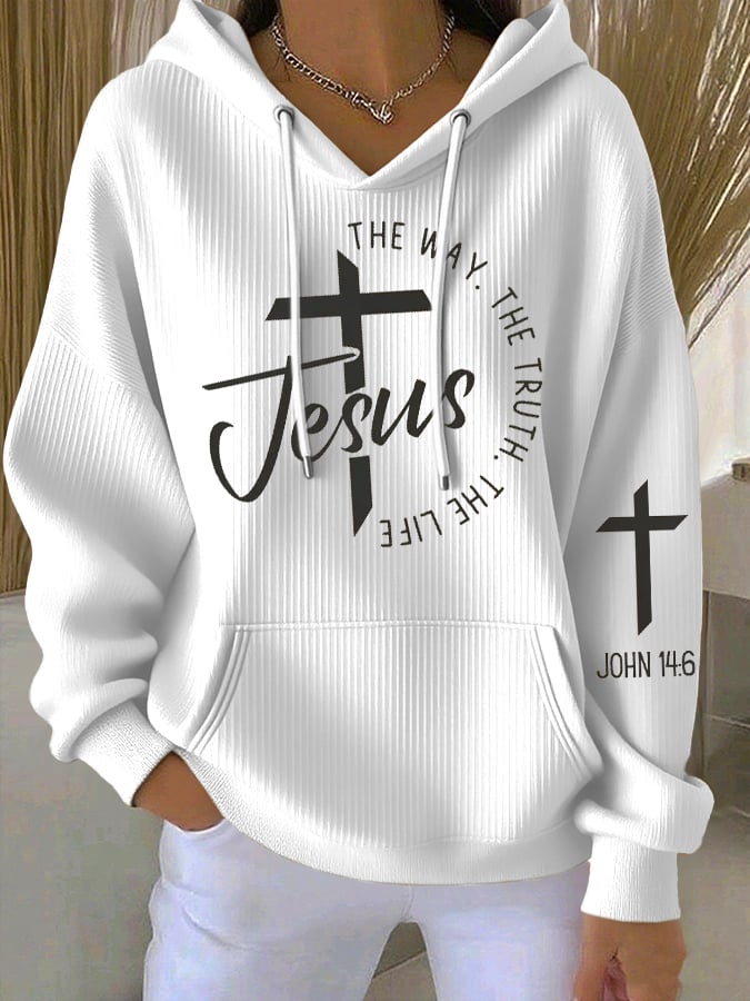 Women's The Way The Truth Jesus Print Casual Hooded