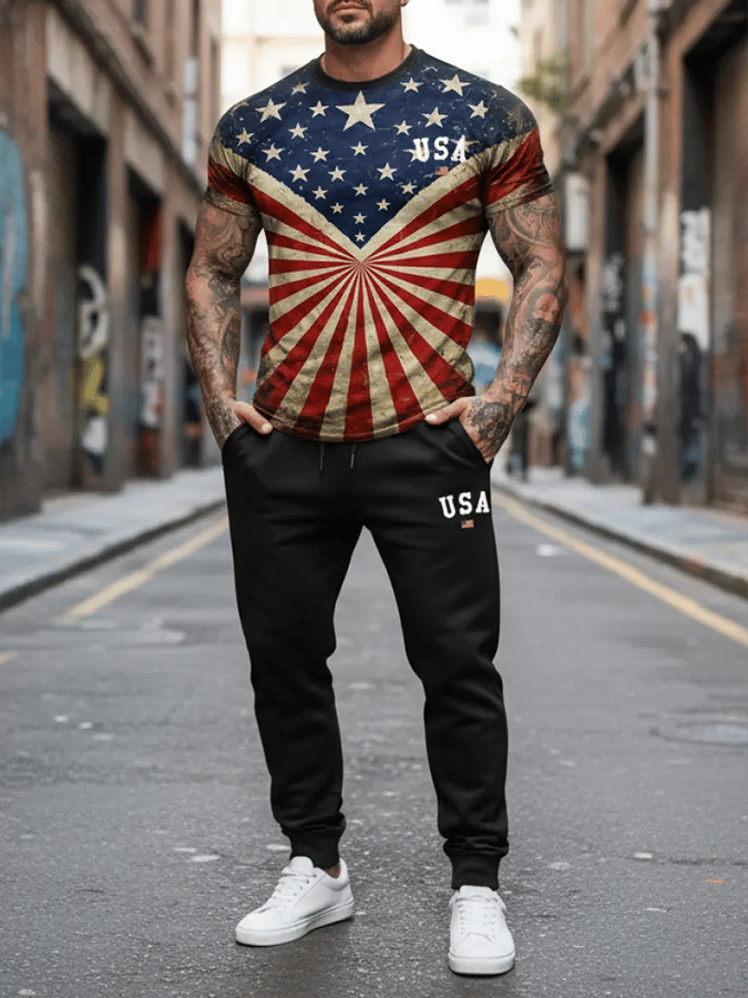 Men's 250th Anniversary Casual Printed Elastic Waist Tie-Up Sweatpants