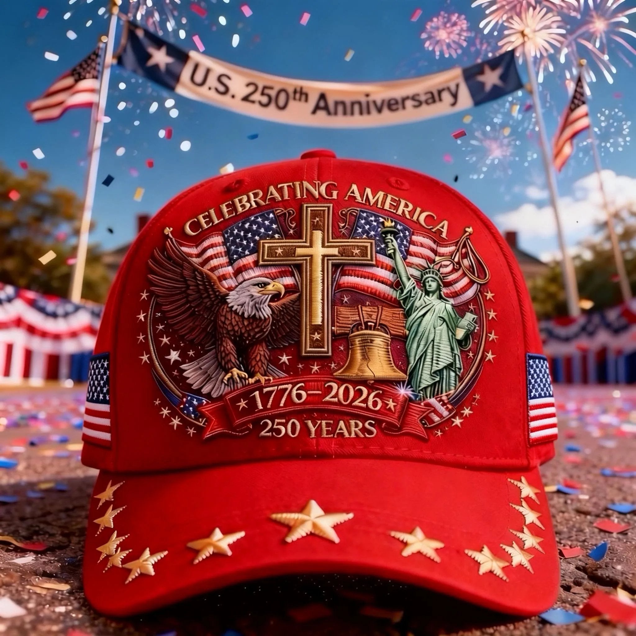Unisex 🦅Eagle & Liberty & Cross🎆United States 250th Anniversary Hat🧢
