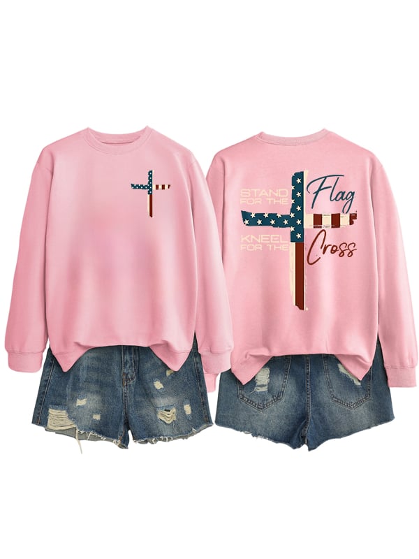 Women's Stand For The Flag Kneel For The Cross Print Sweatshirt