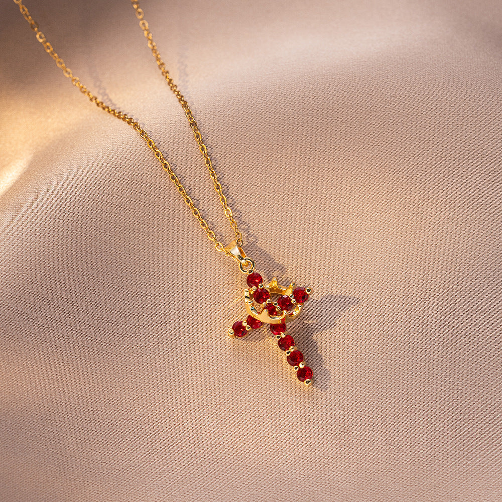 Women’s Religious Cross Necklace Titanium Steel O Chain Design