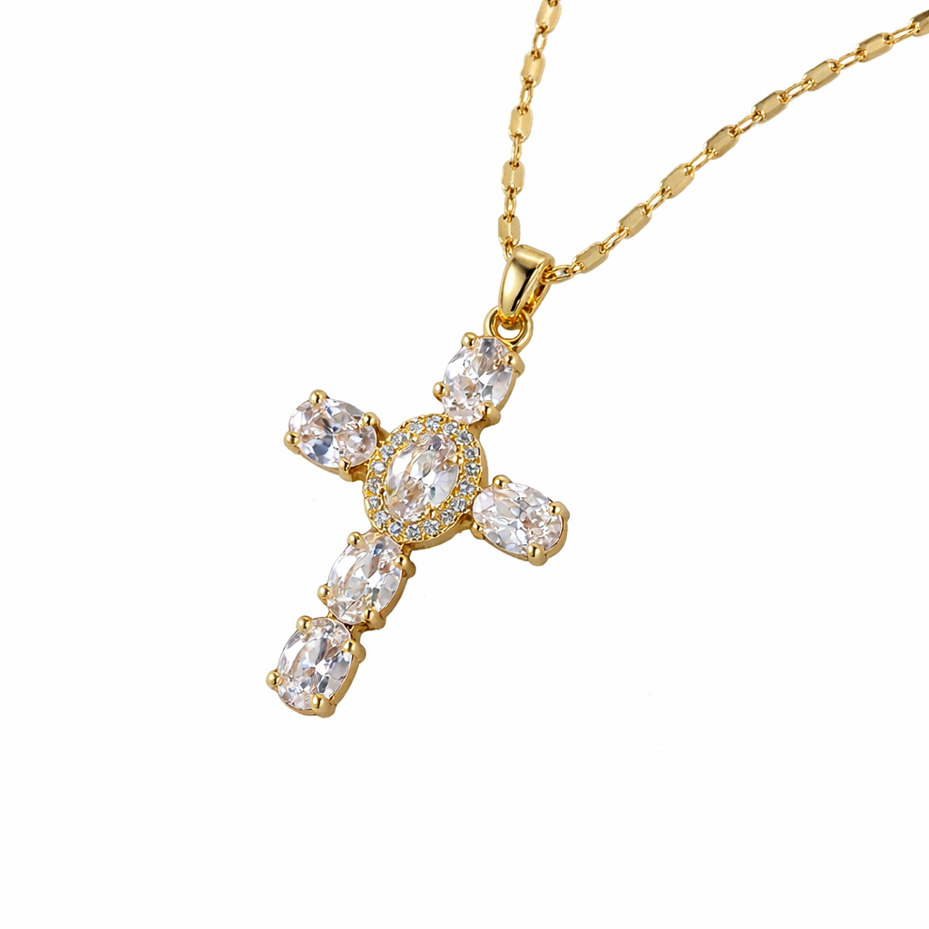 Women’s Faith Gemstone Cross Necklace Titanium Steel Jewelry