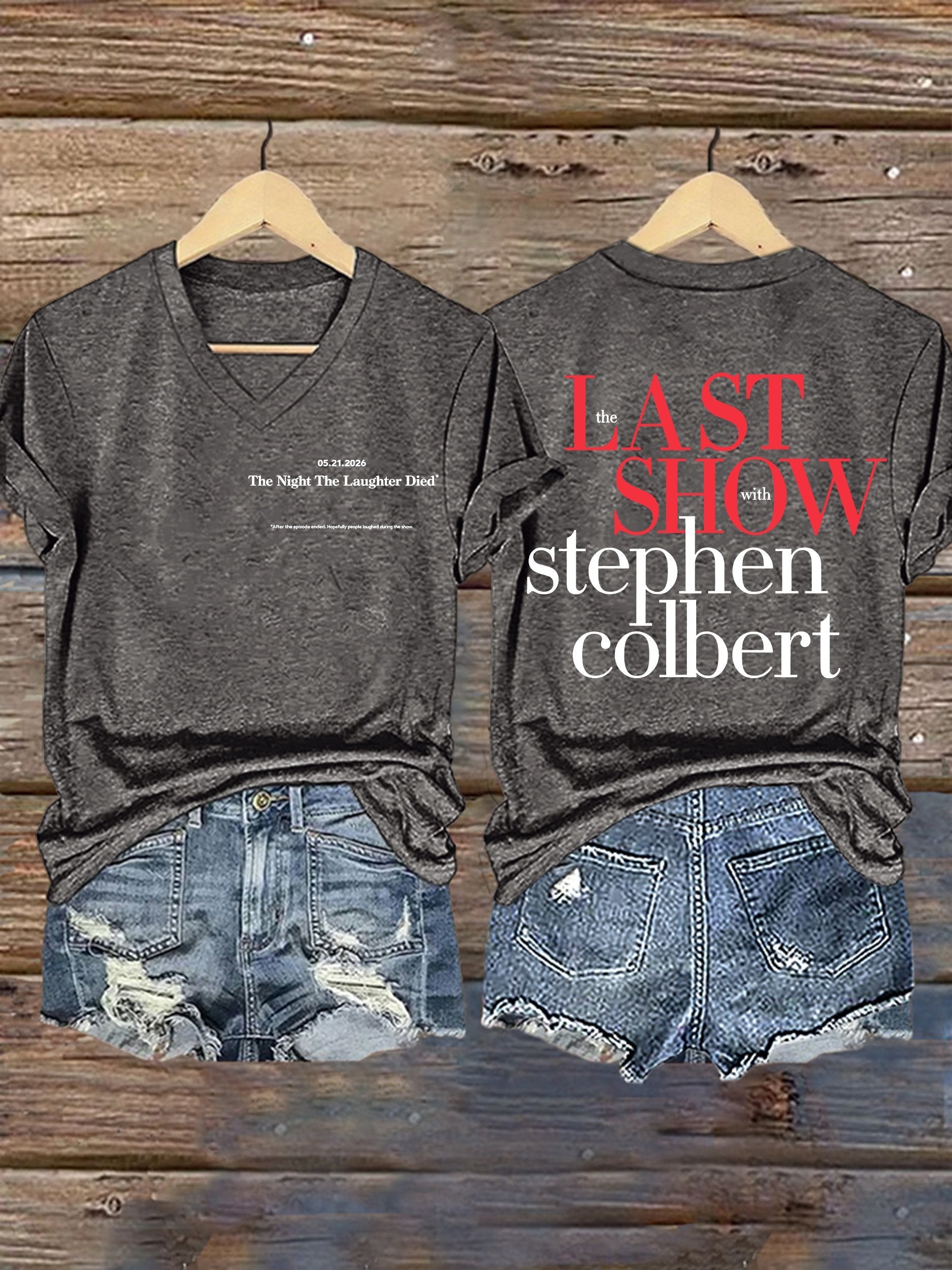 V-Neck Retro Last Show 05.21.2026 The Night The Laughter Died After The Episode Ended. Hopefully People Laughed During The Show Print T-Shirt