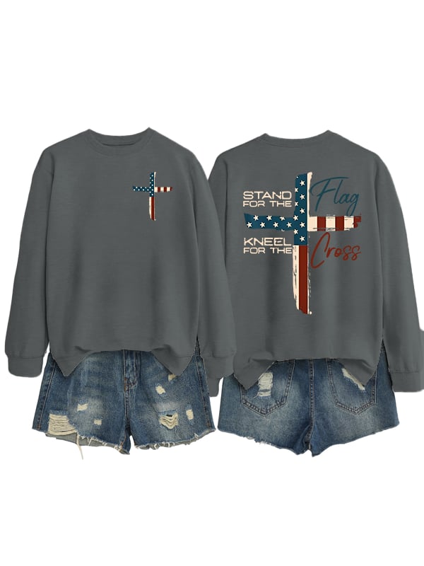 Women's Stand For The Flag Kneel For The Cross Print Sweatshirt