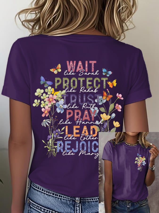 Women'S Casual Floral Faith Print Short Sleeve T-Shirt