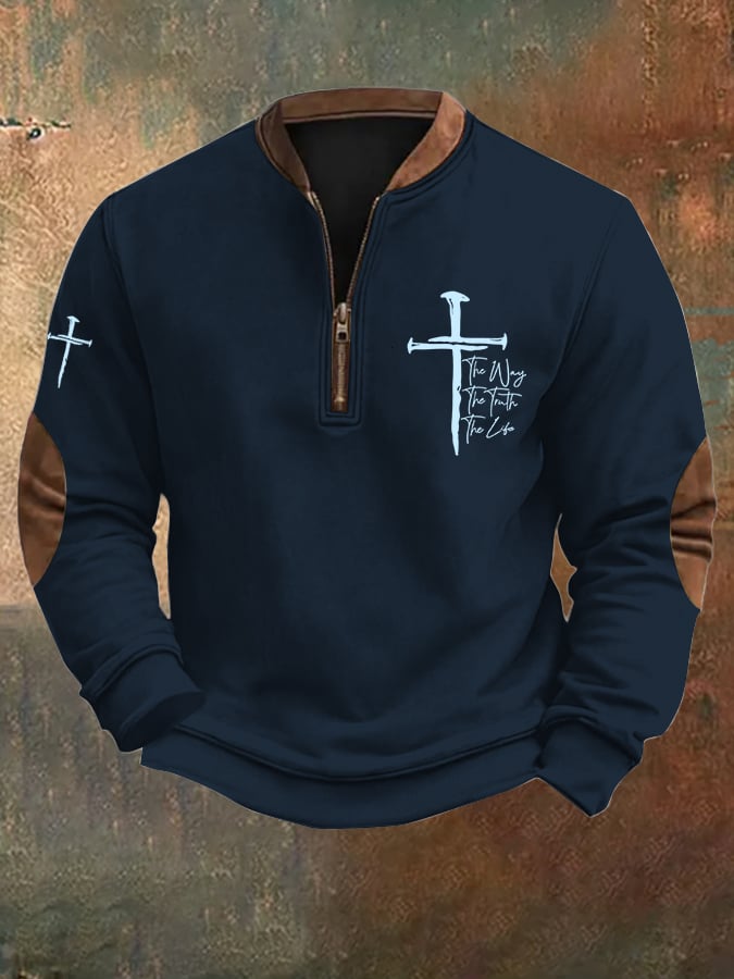 Men's Jesus The Way The Truth The Life Printed Zip Collar Sweatshirt