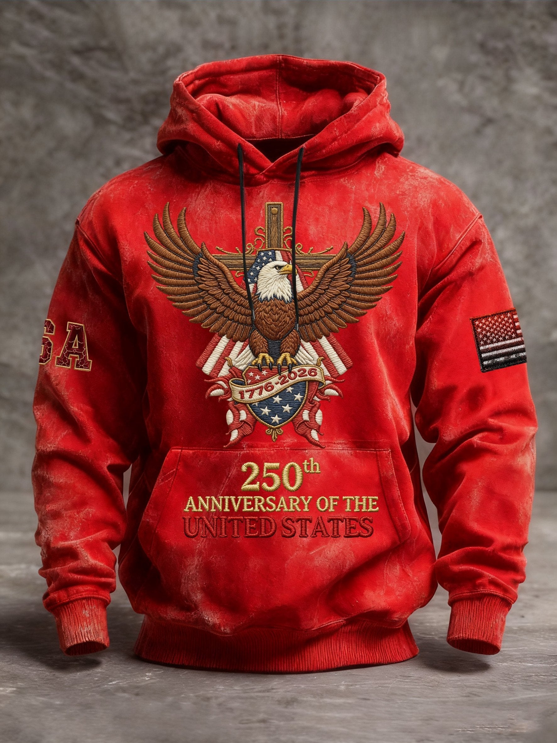 Men's Vintage American Flag Print Hooded Sweatshirt