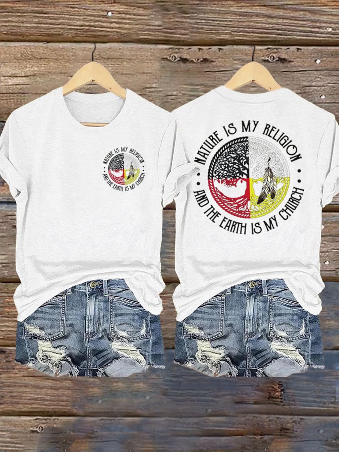 Women's Nature Is My Religion And The Earth Is My Church Print Shirt