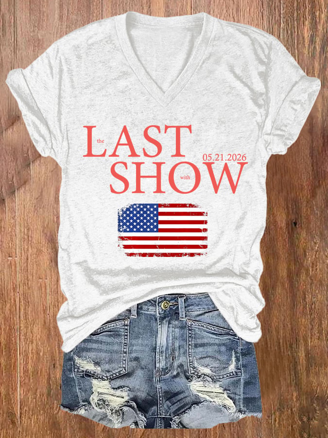 V-Neck Retro Last Show Print T-Shirt