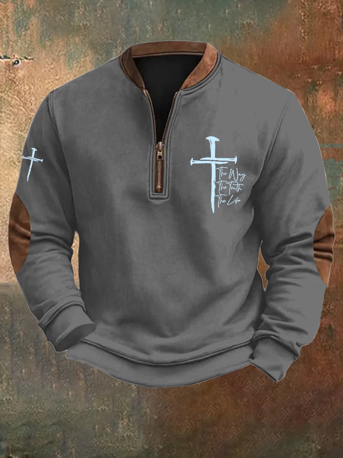 Men's Jesus The Way The Truth The Life Printed Zip Collar Sweatshirt