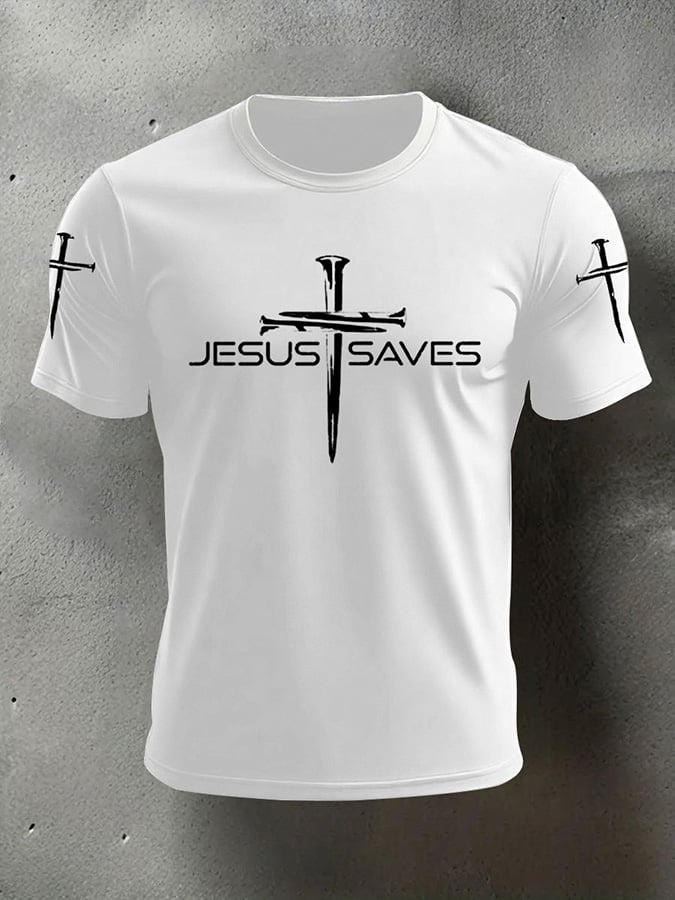 Men's Faith Jesus Saves Print Casual T-Shirt