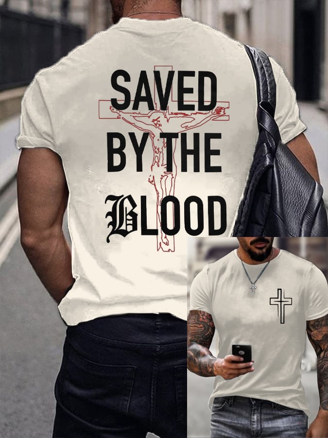 Men's Retro Saved By The Blood Print T-Shirt