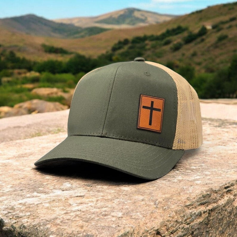Small Cross Leather Patch | Classic Trucker Hat