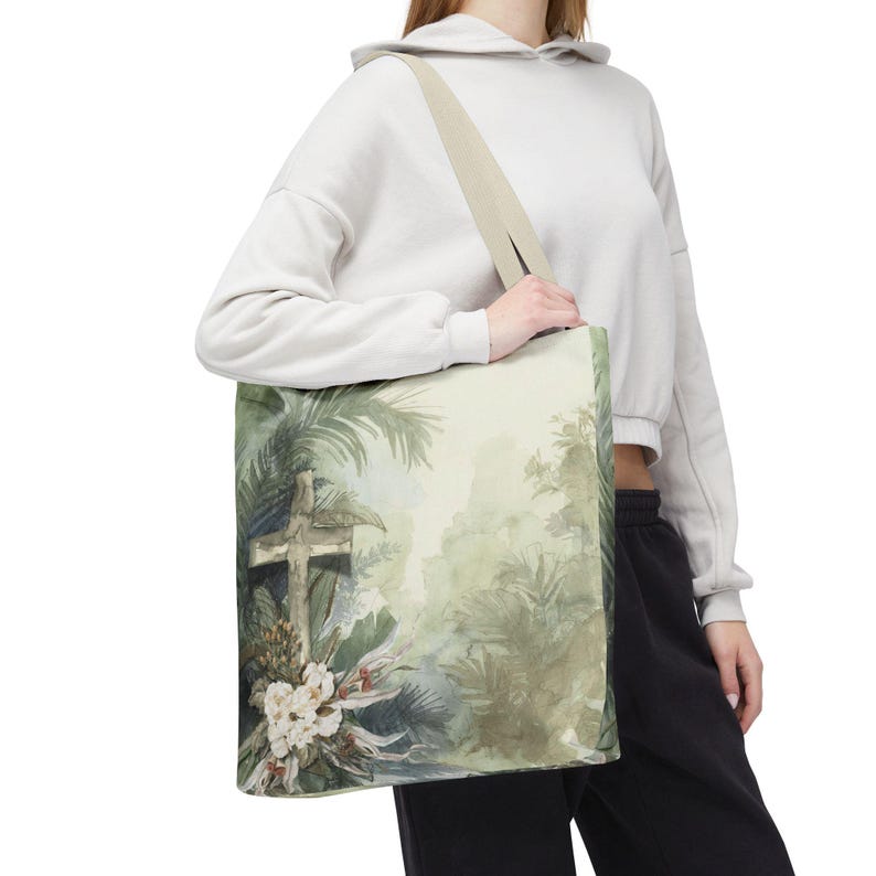 Floral Cross Tote Bag - Faith-Based Christian Gift