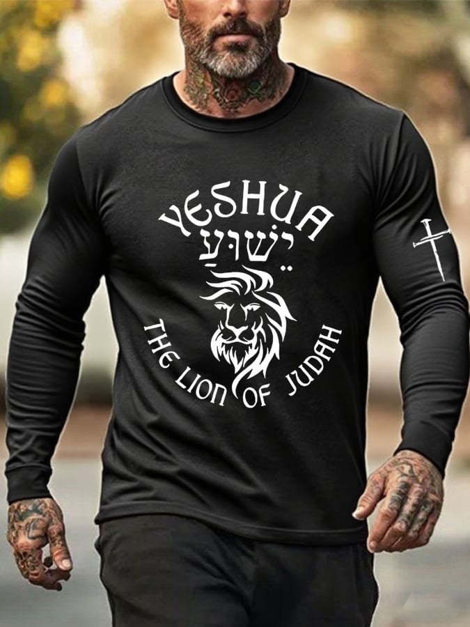 Men's Retro Faith Cross Print Crew Neck T-Shirt