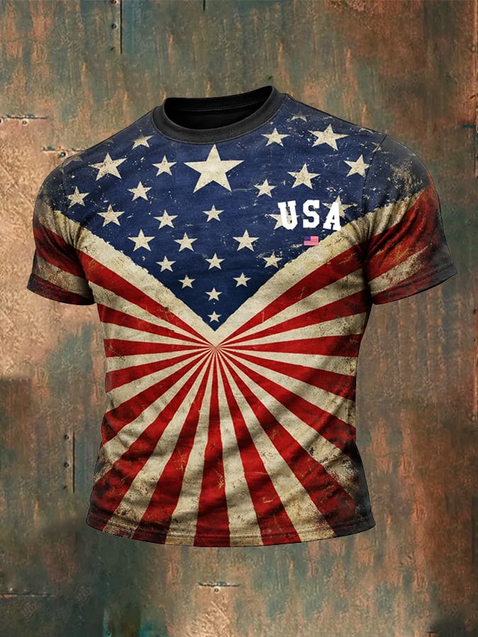 Men's 250th Anniversary National Flag Print Casual Short-Sleeved T-Shirt