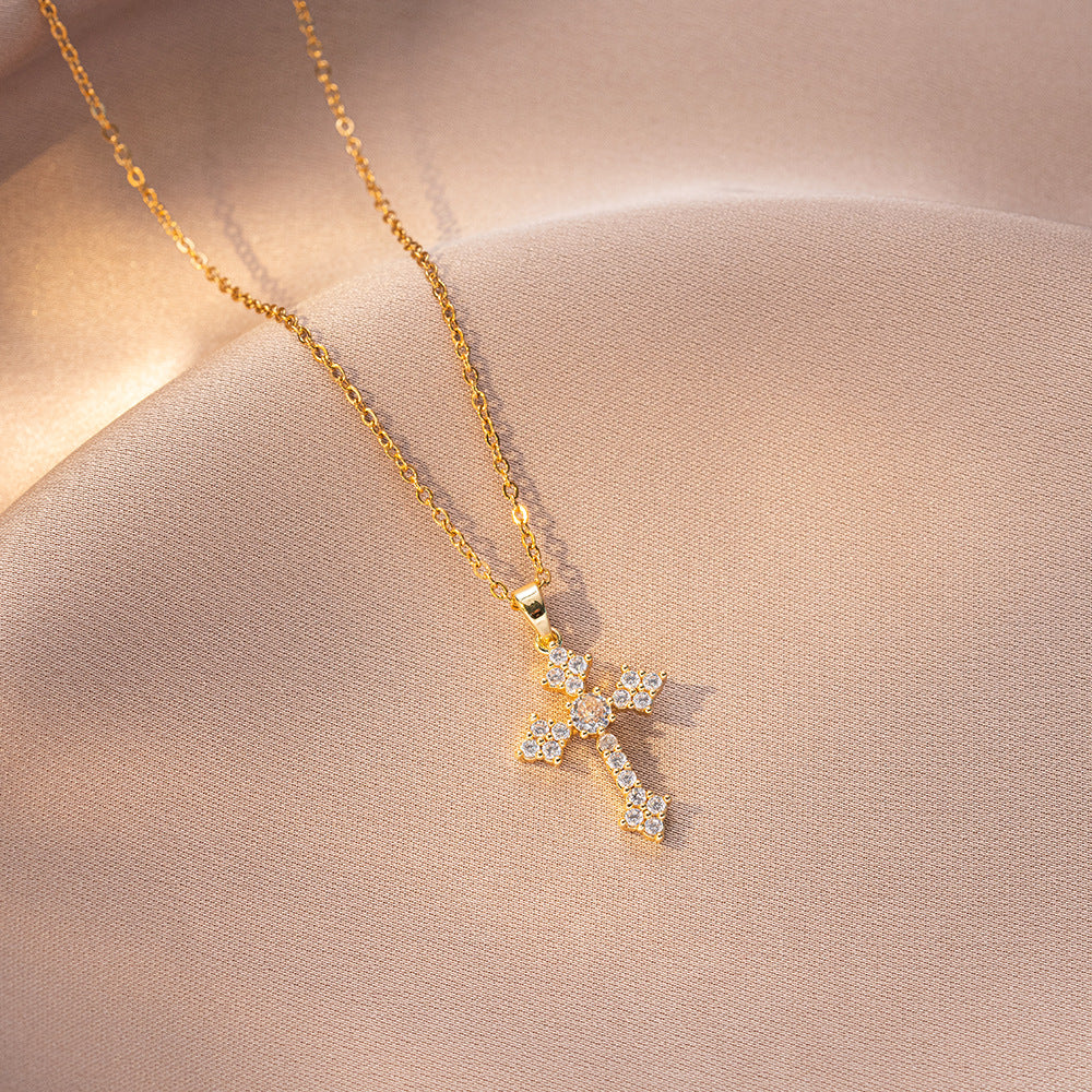 Women’s Christian Cross Pendant Necklace in Titanium Steel O Chain