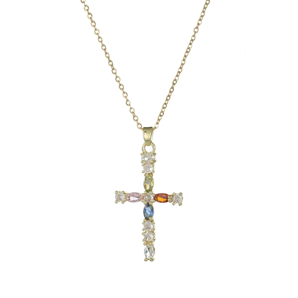 Women’s Cross Pendant Necklace Titanium Steel with CZ Inlay