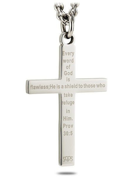 Men's Thin Blue Line Flag Cross Necklace - Proverbs 30:5