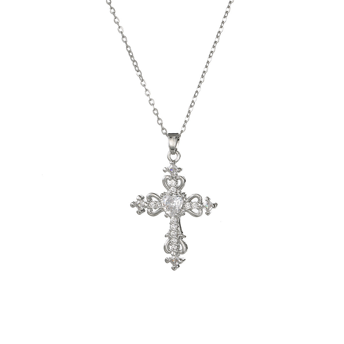 Women’s Titanium Steel Cross Necklace CZ Inlay Copper Design